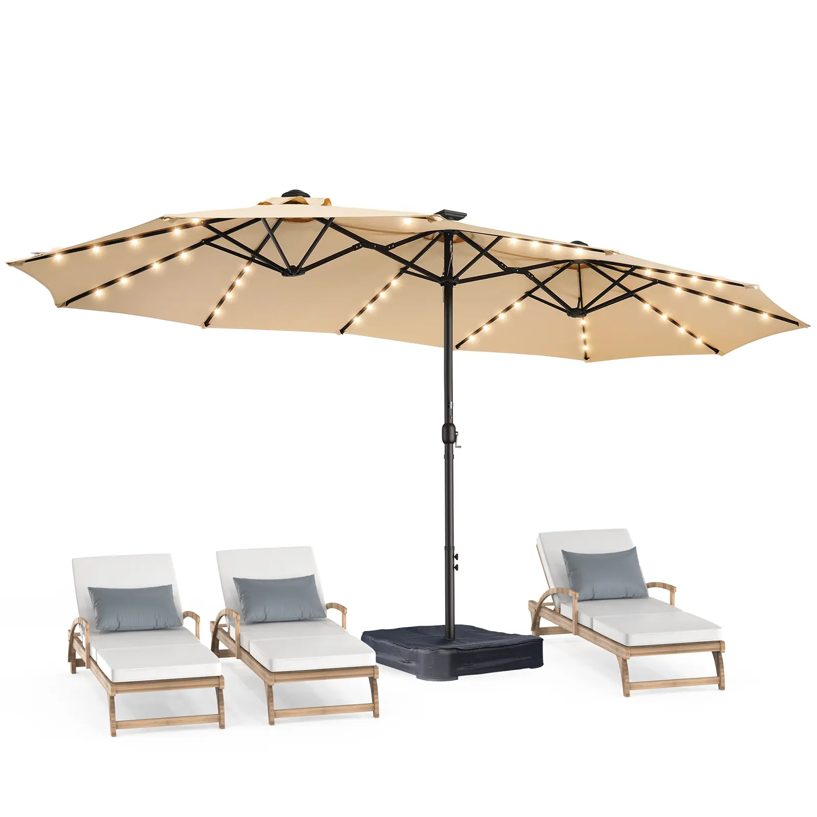 【Patio Umbrella Series】High-end 15ft/13ft Large Double-Sided Rectangle Patio Umbrella | Base Included, Crank Handle | Oversized Outdoor Market Umbrella | UPF Protection for Deck, Pool, Backyard, Solar Lighting