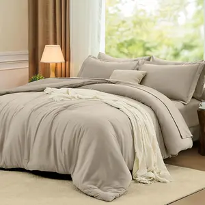 California King Comforter Sets Oatmeal, 7 Pieces Cal King Size Bedding Set, All Season Lightweight Bed in a Bag with Comforter, Flat Sheet, Fitted Sheet, Pillowcases & Shams