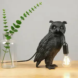 Owl Table Lamp Themed  Desk Lamp Art Bird Night Light Lamp for Bedside,Living Room,Office Decor,AC 110V (Black Owl Lamp)