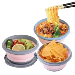 3 Piece Camping Bowl Set with Lids, Foldable Silicone Lunch Box, Expandable Food Storage Container for Travel & Office, High-Quality Bento Box