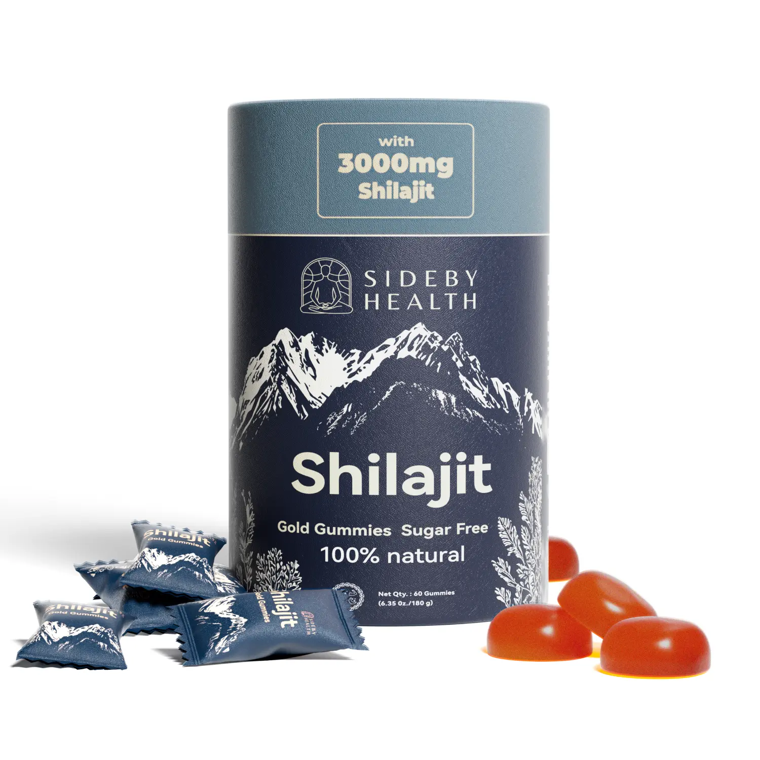 SideByhealth Himalayan Shilajit Gold Gummies, 3000mg with Ashwagandha +85 Minerals, Energy-Boosting GMO-Free Sugar-Free Vitamin Dietary Wellness Supplement for Fitness