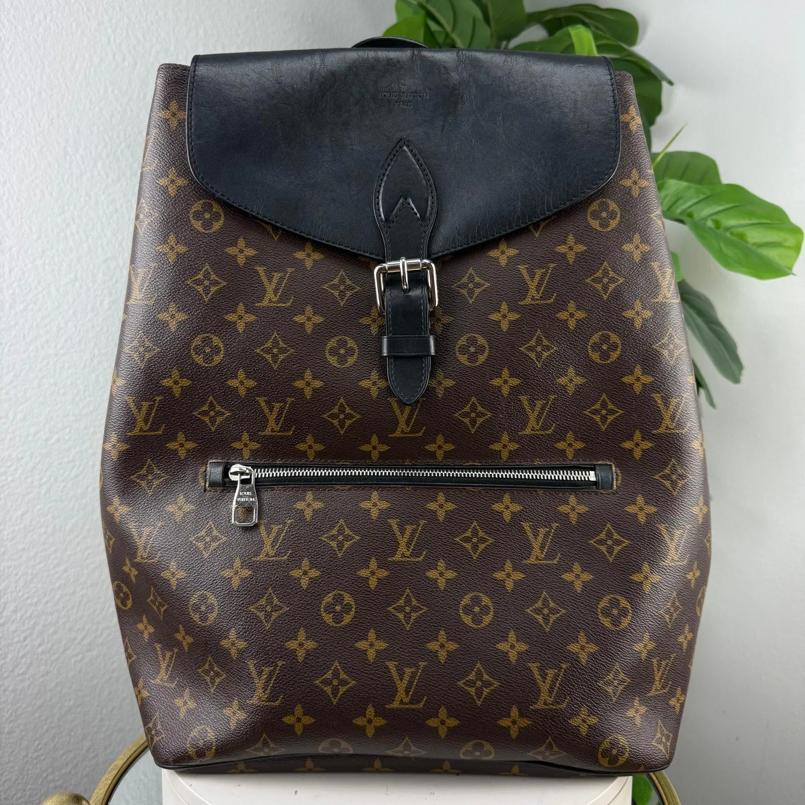 Pre-owned Leather Backpacks Louis Vuitton Josh Monogram Macassar Brown Black Backpack Bag Authentic Pre Owned