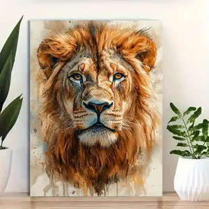 1pc, [2D Flat] with Frame, 12x16inch Majestic Watercolor Lion Portrait:Wall Art Print on Paper for Home Decor, 2D Flat, Perfect for Room Decor	