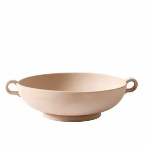 9.75" Ceramic Low Stone Distressed Bowl, Taupe - Perfect for Tableware Fruit Coffee