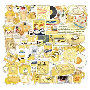 50pcs Yellow Aesthetic Food Stickers Pack, Fun Stickers, Waterproof Vintage Cute Kawaii Decals for Laptop, Water Bottle, Journal & Scrapbook, Cozy Gift