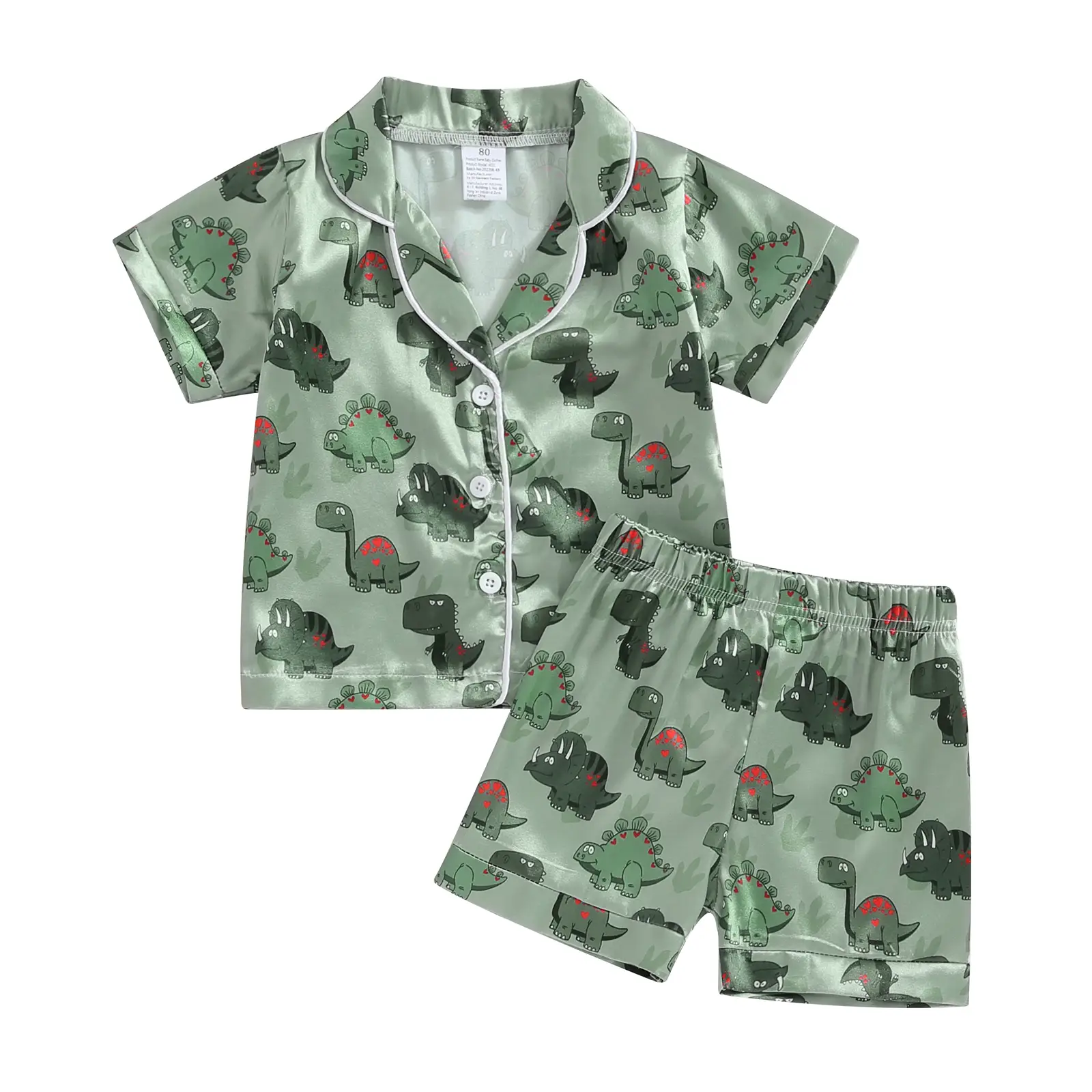 Kids Boys Pajamas Set 1T 2T 3T 4T 5T 6T 7T Little Boy Sleepwear Set Dinosaur Print Short Sleeve Tops+Elastic Waist Shorts 2Pcs Summer Lounge Sets