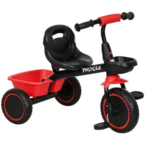 Qaba Toddler Tricycle 3-Wheel Bike for 2-5 Year Olds, Child-Powered Pedal-Powered Ride-On Toy with Adjustable Seat, Storage Baskets, Red, 3-Wheel Bikes, Child Powered Bikes