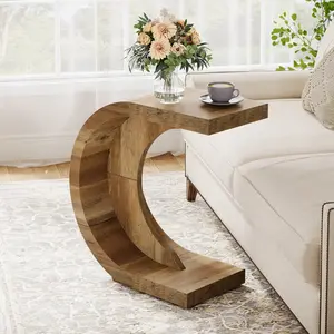 LITTLE TREE C-Shaped End Table, Side Table for Couch Sofa Living Room Bedroom Small Space