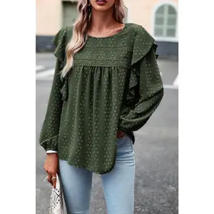 Eyelet Ruffle Long Sleeve Blouse