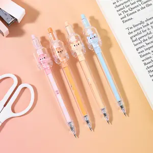 Set 4 simple cute gel pens with transparent barrels bear designs, minimalist style, smooth ink flow, quick drying, DIY learning office writing, black high capacity gel pens