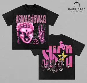 Swag 4 Life Washed T-Shirt Y2K Graphic Tee Vintage Streetwear Oversized Acid Wash Shirt Buddha Aesthetic Pink Goth Grunge Cyber Y2K Fashion Harajuku Retro Double Sided Unisex Summer Tee 2026