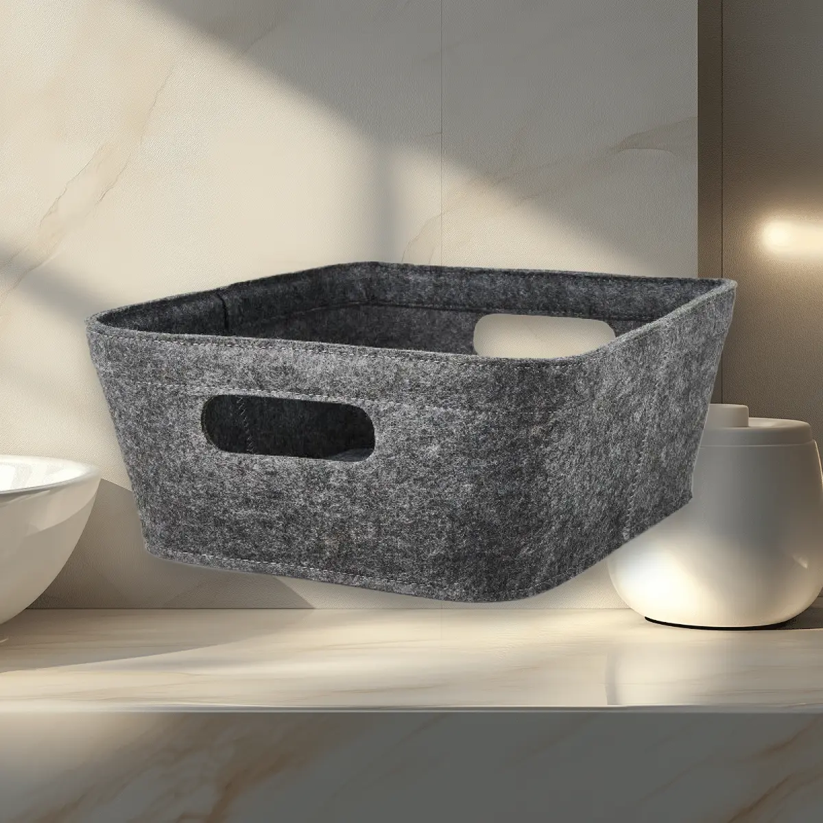 10.75"x14.75" Felt Basket Dark Gray - Medium Felt Storage Basket, Dark Gray, with Stitching, for Home Organization, Brightroom