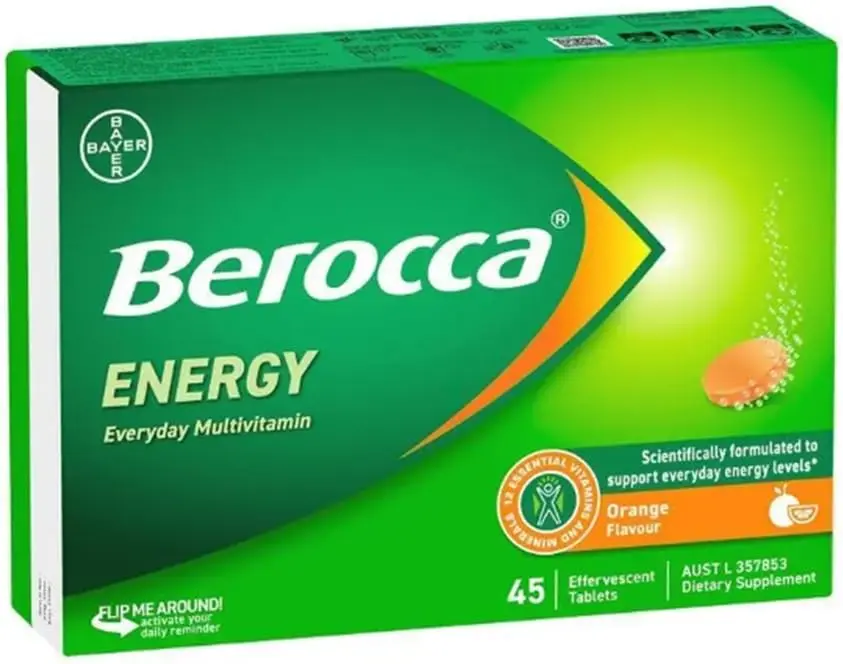 Australias Orange Effervescent Tablets 45-Count Caffeine Free for Energy Enhancement