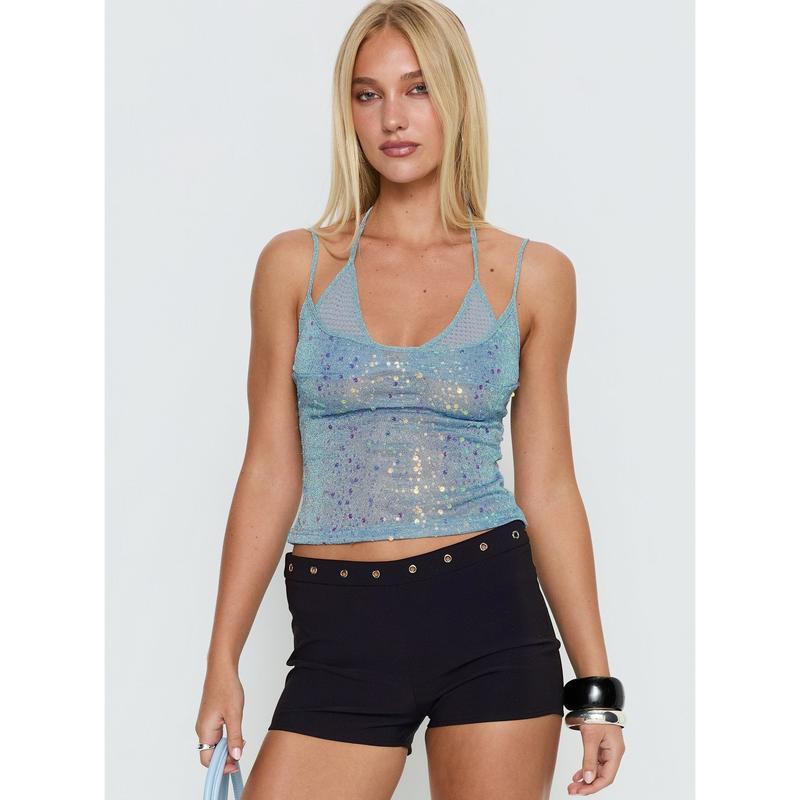 Odena Layered Sequin Cami Top Blue