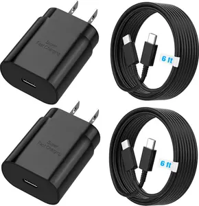 2 Pack Super Fast Charger Type C 25 Watt, Charge Cable Cord 6ft for Samsung Galaxy S24/S24 Plus/S23/S22/, S21/S20/Note 20/Z Fold 3/4/5/Tablet/Watch Charging Plug