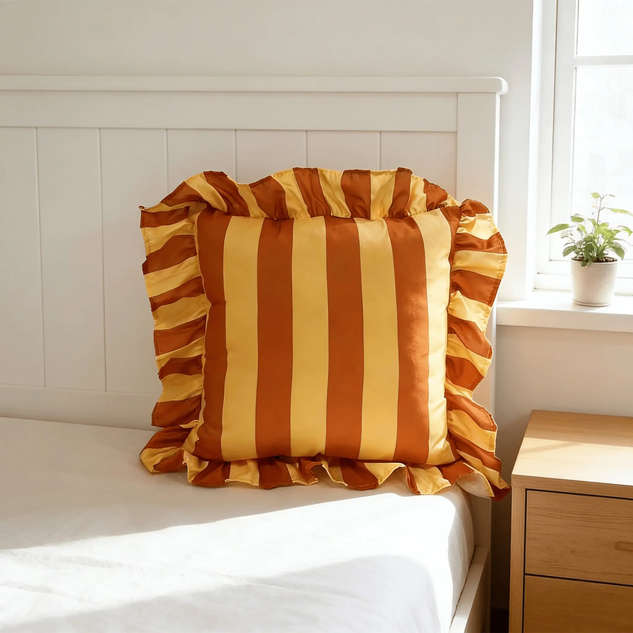 Ultra-Fine Microfiber Brushed Stripe Pillowcase with Double Layer Ruffle Trim, Colorful Throw Pillow Case for Living Room Decor