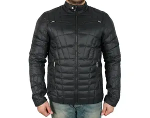 Menswear Men's Elastic Nylon Down Jacket, Spyder Kompressor Style, Black Tops & Coats