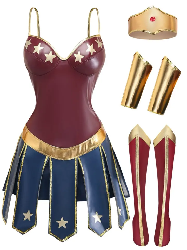 Multicolor 1980S Wonder Woman Superhero Star Cosplay Costume