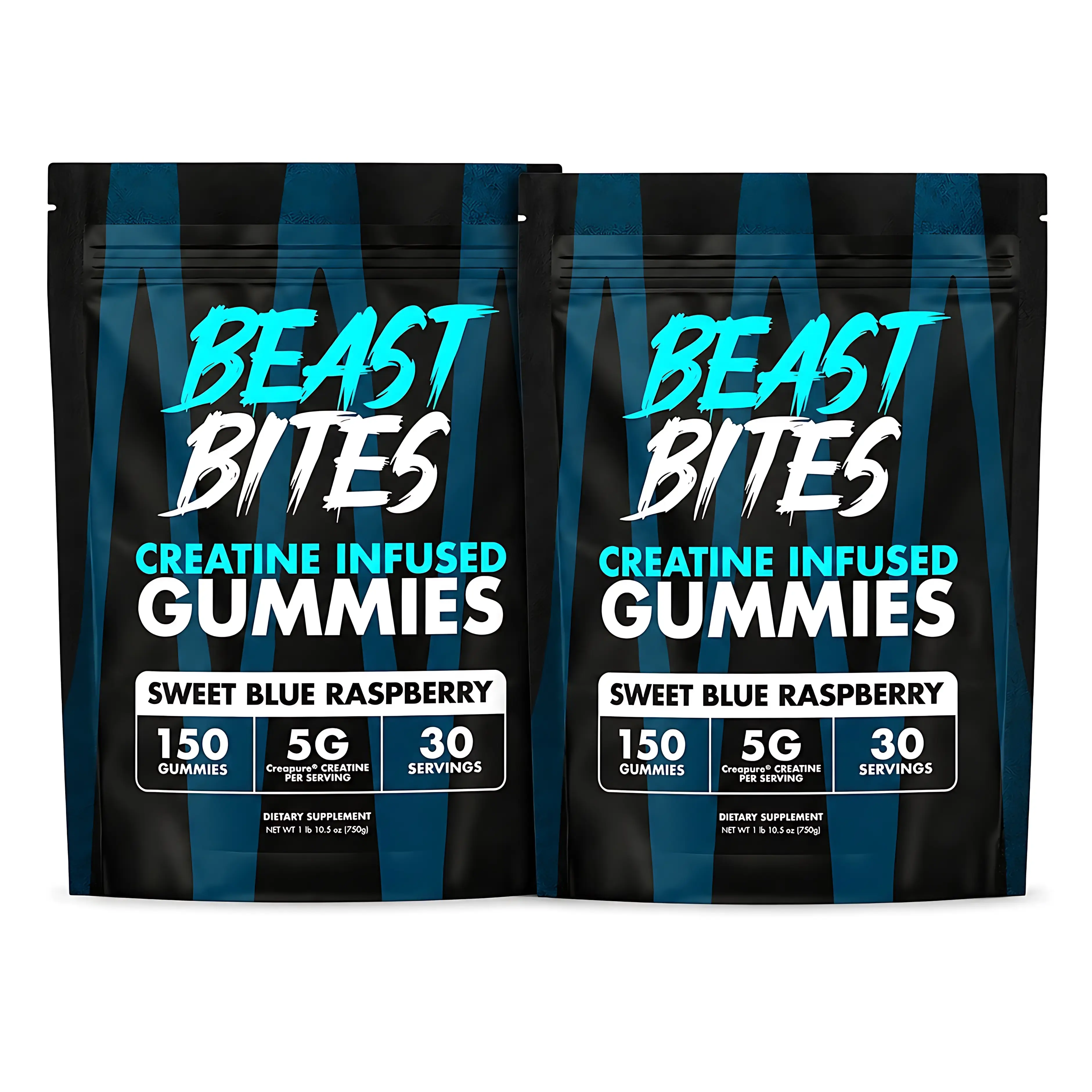 Beast Bites Creatine Infused Gummies with Creapure NSF Certified 5g Monohydrate per Serving Sweet Blue Raspberry Flavor Non-GMO Gluten Free Vegan