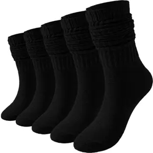 6 Pairs Cozy Slouchy Socks - Women's Accessories - Soft, Breathable, Simple & Comfy Calf Socks for Everyday Wear - Stockings for All Occasions