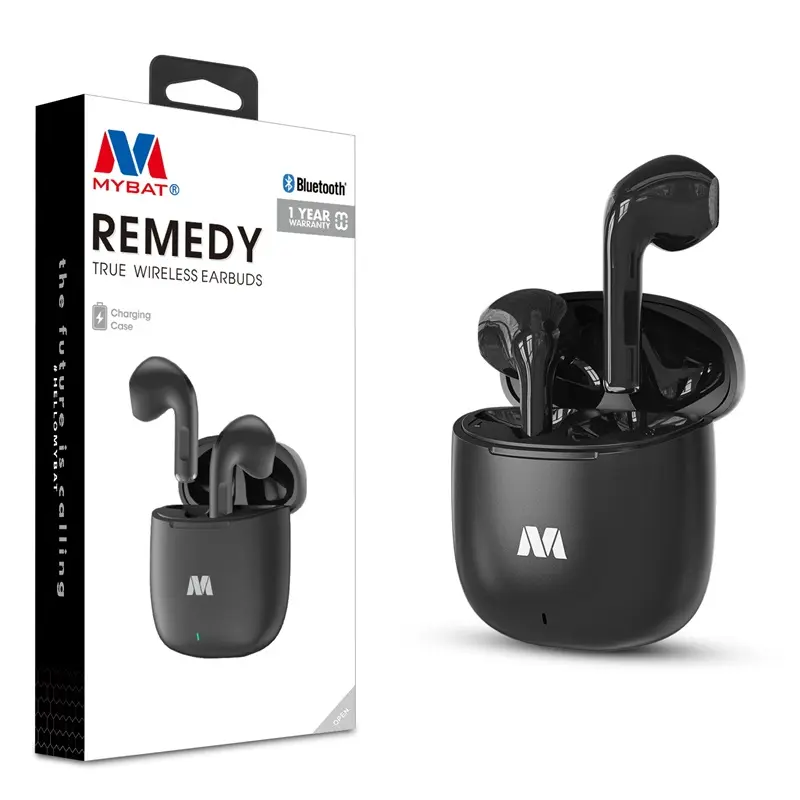 MyBat Remedy True Wireless Earphones - Black Chargeable Rechargeable Bluetooth Headphones with Charging Case, 1-Year Warranty for On-the-Go Use