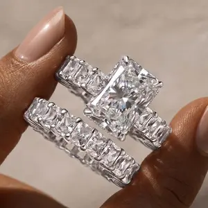 Maxine 5.0ct Radiant Cut Engagement Ring Set,Affordable Luxury Full Eternity Band,Travel Friendly Bridal Wedding Ring Set