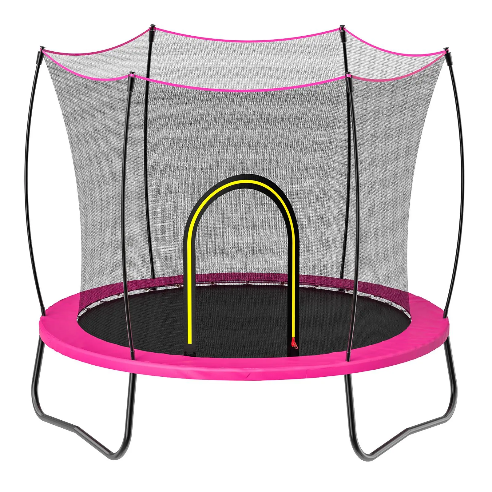 55in Toddler Round Trampoline Set for Home & Outdoor Use, Pink Kids Trampoline with Elastic Rope Design, Safety Enclosure Net, No-Gap Jump Mat, Anti-Rust Steel Frame, Easy Assembly, Child-Safe