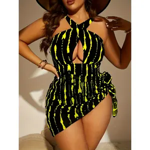 Hot Selling New Swimsuit Women'S One-piece Cover Belly Slimming Two-piece Set Hollowed Out European And American Sexy Plus Size Swimsuit Women
