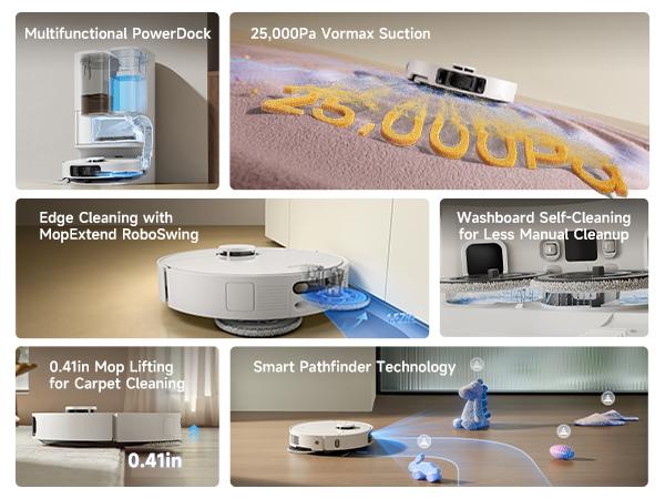 DREAME D30 Ultra Robot Vacuum and Mop, 25,000Pa Powerful Suction, All-in-One Base Station with 100 Days Auto-Empty, MopExtend Tech for Edge Cleaning, Smart Obstacle Avoidance, White