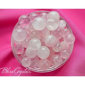 ROSE QUARTZ 2 Mini Spheres (hand matched pair) Pink Crystal Sweet Heart Love Gift Marble #RM02