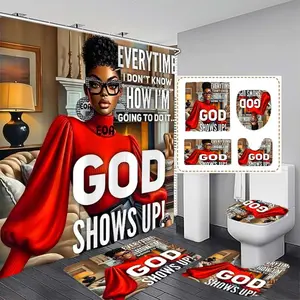 Women's Independence Print Shower Curtain Set, Modern Bathroom Decor, No-Drill Partition Curtain with Hooks, Gift for Friends and Family