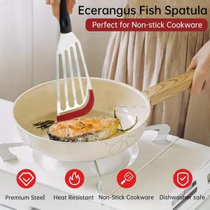 Set of Two Fish Turners: 10.6 And 12.4 Inches Made of Stainless Steel with Edges |   Designed to Be Flexible, Thin, And Ideal for Non-Stick Cookware |   Great for Frying Fish, Eggs, Pancakes, Steak, French Fries, Baking, Grilling, Camping