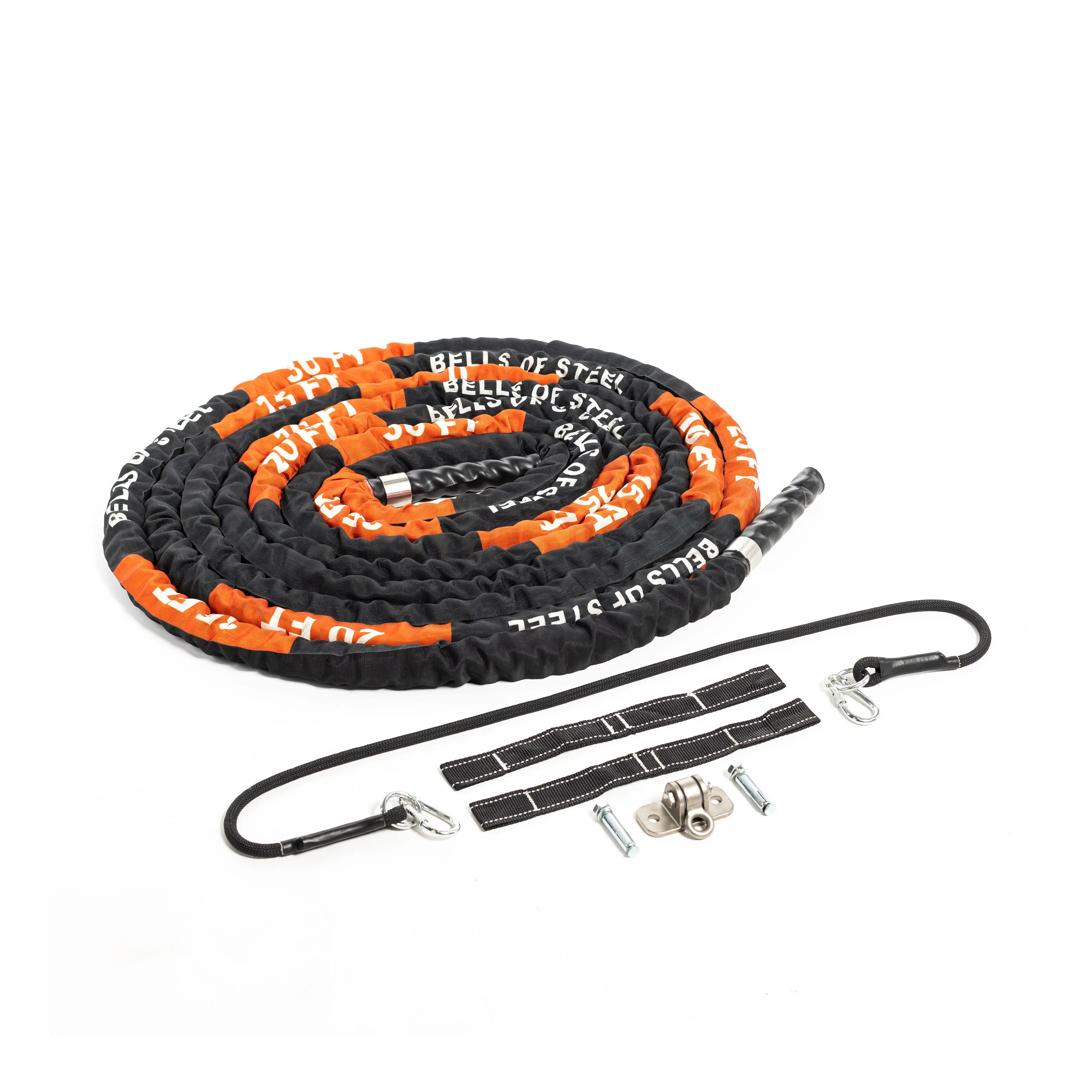 Bells of Steel Battle Rope Full Kit - Fray-Proof Thick Synthetic Tension Rope with Marked Ft, Included Straps for Conditioning Workouts, Synthetic Rope