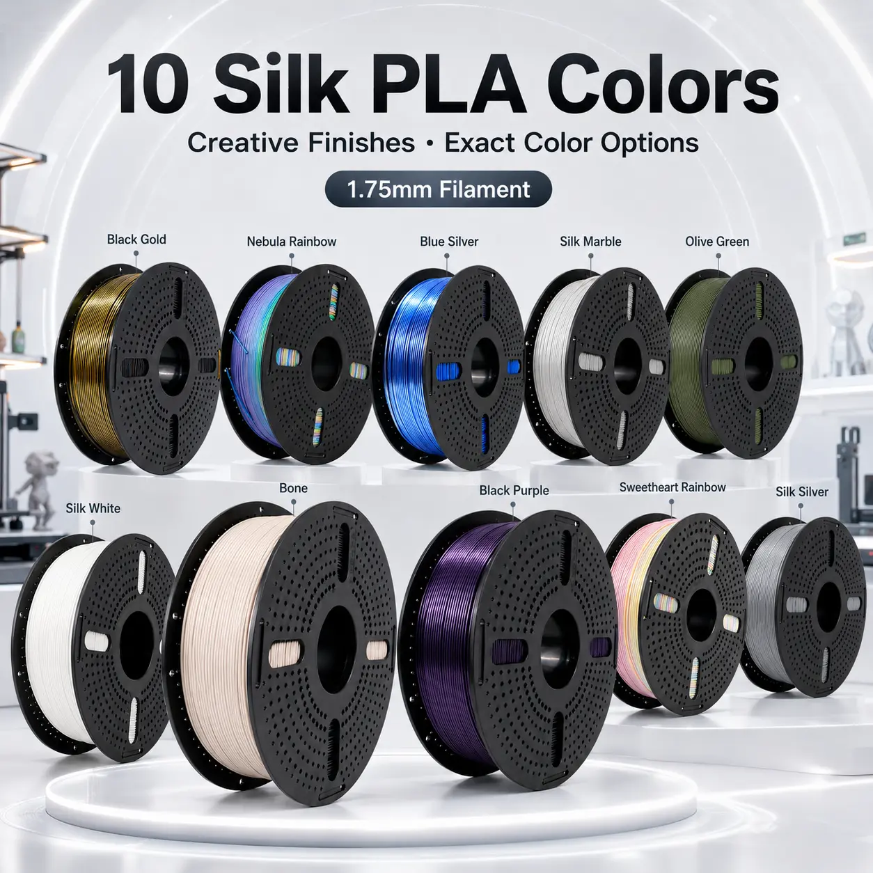 1.75mm PLA+ 3D Printer Filament (2.6 lbs/1260g) - 0.02mm High Precision, Odorless, Glossy Finish, Smooth Feeding, Smooth Prints, Anti-Clogging, Individual Vacuum Packaging, Compatible with Most FDM Printers for DIY Enthusiasts
