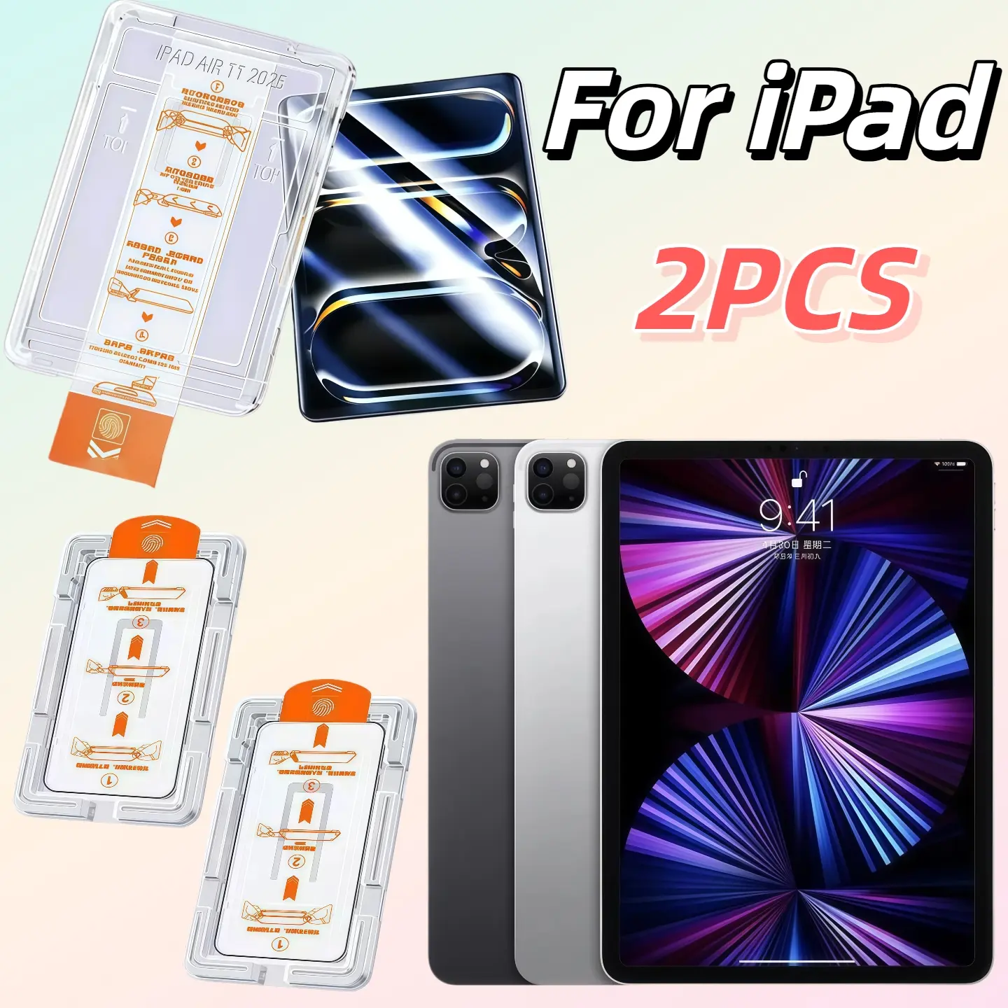 2-Pack HD Tempered Glass Screen Protector for iPad Air/pro/mini Tablet 7.9-13 Inches, Bubble-Free Dustproof, 9h Hardness, Easy Install, Accessories