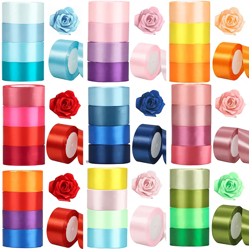 4pcs/ 100 Yards Satin Ribbon Fabric Satin Ribbon Rainbow Ribbon Set Satin Ribbon Rainbow Color for Crafts Bows Gift Wrapping Wedding Decoration and DIY Handmade