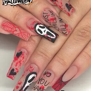 Scream Nails - Halloween Themed Design with Skull and Heart Patterns for Halloween Decorations