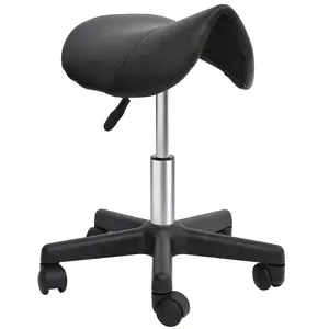 Adjustable Saddle Stool on Wheels – Ergonomic Faux Leather Salon Chair, Hydraulic Lift (17.75"-22.5"), 360° Swivel, Dual-Wheel Casters, Heavy-Duty Steel Base
