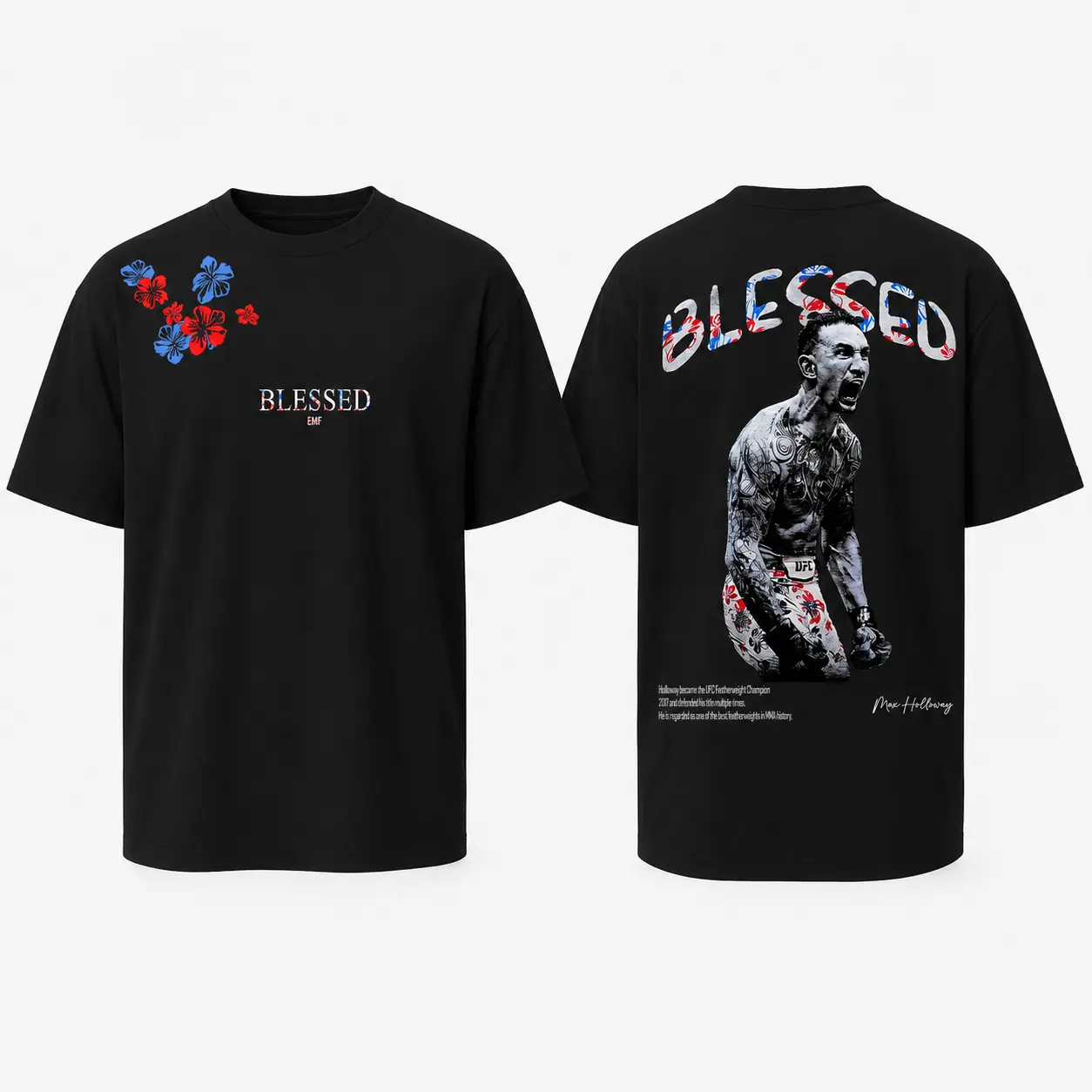 PREMIUM Max Holloway Blessed V2 Tee, Blessed BMF T-shirt, UFC MMA Fan Custom Graphic Design, Gym Wear, Gift for Fighters, Sports Apparel Casual Fit Streetwear Casual Loose Washed Tee
