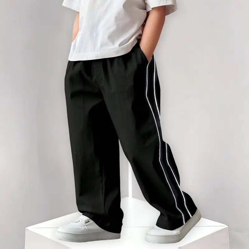 Boys Casual Side Striped Straight Trousers| Comfort Durable Easy Care School Daily Bottoms