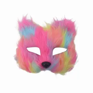 Halloween Half-Face Plush Fox Cat Face Mask, Cute Party Costume Accessory, Fun Carnival Makeup Ball Decoration, 1 Piece Pack
