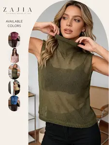 Women’s Sleeveless Turtleneck Sweater, Soft Lightweight Knit Tank Top, Cozy Pullover Vest, Comfortable Fashion Essential