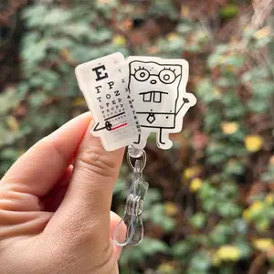 Cartoon Doodle Eye Doc -Badge reel, MD, Ophthalmology, Snellen chart, healthcare work accessory