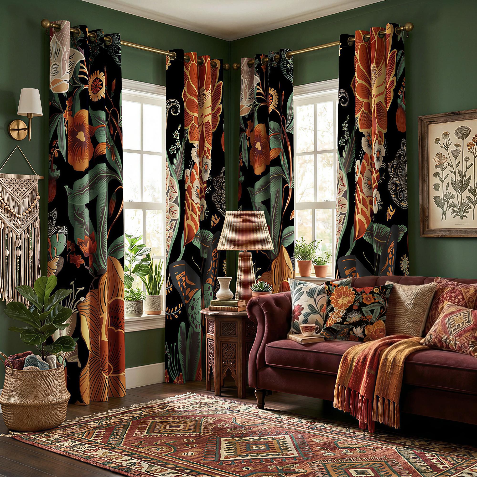Tyrot Boho Floral 100% Blackout Privacy Grommet Curtains - 2 Panels, Mid-Century Patterned Colorful Drapes, Thermal Insulated Window Treatments, Funky Home Decor for Bedroom, Blackout Curtains, Curtains For Bedroom Tyrot Boho Floral 100% Blackout Privacy Grommet Curtains - 2 Panels, Mid-Century Patterned Colorful Drapes, Thermal Insulated Window Treatments, Funky Home Decor for Bedroom, Blackout Curtains, Curtains For Bedroom