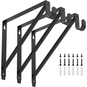 Heavy Duty Closet Rod & Shelf Brackets Clothes Hanger Pole Support Bracket Black 3 Pack