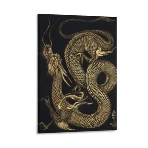 Chinese Golden Dragon Wall Art Vintage Dragon Tattoo Poster Decor Print