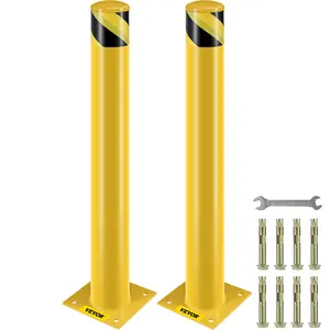VEVOR Safety Bollard, TikTokShopBlackFriday, 36 Inch Height Bollard Post, 4.5 Inch Diameter Steel Pipe Safety Bollard Post, Yellow Steel Bollard, Steel Safety Bollard with 8 Anchor Bolts, Perfect for Traffic-Sensitive Area
