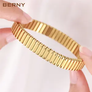BERNY Gold Expansion Stretch Bracelet for Women & Men, Adjustable Stainless Steel Band, Trendy Stack Bangle, All-match Elegant Lightweight Ladies Jewelry, Female Fashion Accessory for Daily Outfits, Girls Gift for Birthday Christmas, Mother's Day Present