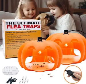 Flea Traps for Inside Your Home, Flea Killer Trap Indoor Natural Safe Pest Control Trapper House Sticky Insect Killer with Light & Switch, Bed Bug Trap Safe for Kid & Pet, 2 Packs Pumpkin