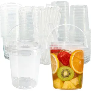 30 Sets 34 oz Drink Buckets with Lids and Straws, Reusable Clear Plastic Party Cups for Iced Coffee, Smoothies, Milkshakes, Sturdy & Durable Beverage Tubs for Lemonade, Pool and Beach Parties